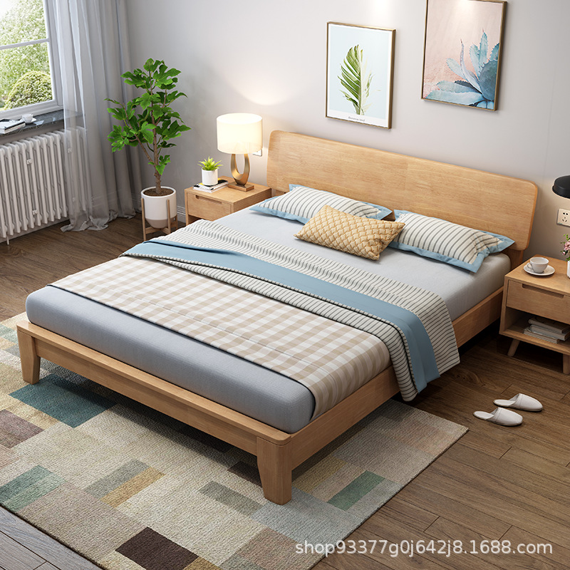 Manufacturer wholesale Nordic Solid Wood Bed Rubber Wood Modern Simple Home B & B Double Person 1.5/1.8/1.2 Single