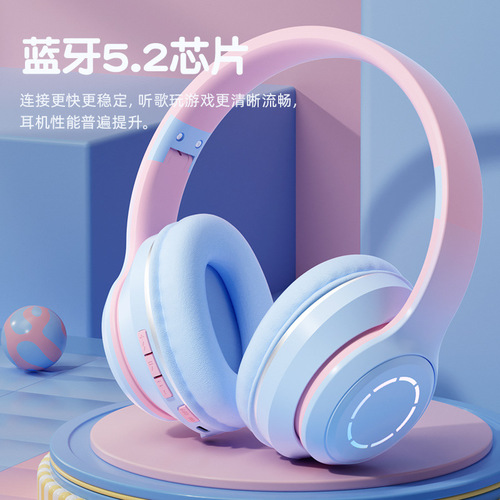 New Gradient Color Bluetooth Headset Headset Mobile Phone Wireless Gaming Gift Headset Foldable Headset Wholesale