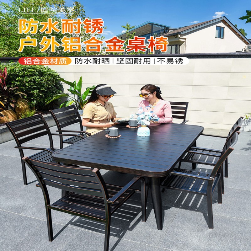 Outdoor Cast Aluminum Table and Chair Furniture Set for Patio and Terrace, Five-Piece Dining Table Set, Garden Leisure Aluminum Alloy Outdoor Furniture, All-Aluminum