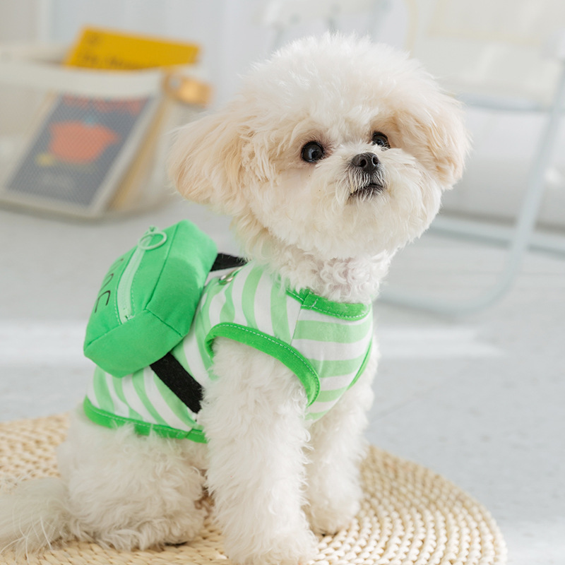 Chaleco de mochila tridimensional a rayas verdes sin mangas perro pequeño bichon peluche primavera y verano ropa delgada para perros