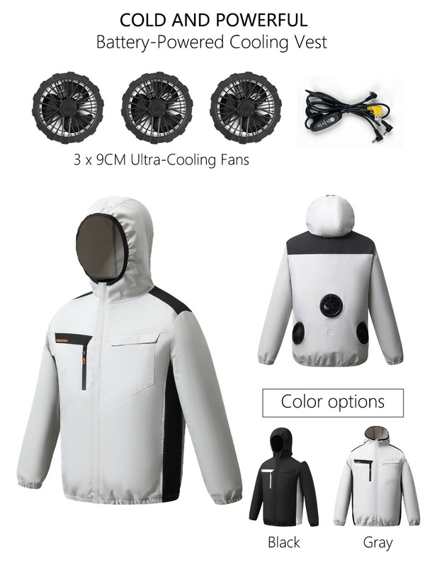 Summer New Three-Hole Fan Air-Conditioned Clothing Outdoor Cooling Sun Protection Hooded Shirt Stand Collar Jacket Work Clothes Summer New Three-Hole Fan Air-Conditioned Clothing Outdoor Cooling Sun Protection Hooded Shirt Stand Collar Jacket Work Clothes