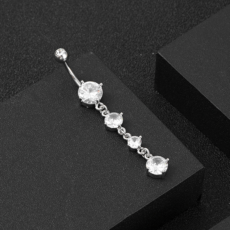 Simple Style Round Flower Stainless Steel Inlay Zircon Belly Ring 1 Piece