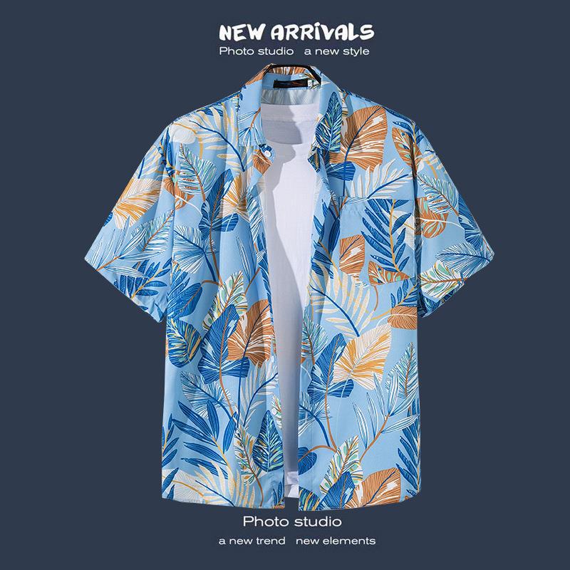 Camisas de manga corta estilo Hong Kong para hombres y mujeres, camisas florales de manga tres cuartos holgadas y delgadas de verano para playa hawaiana