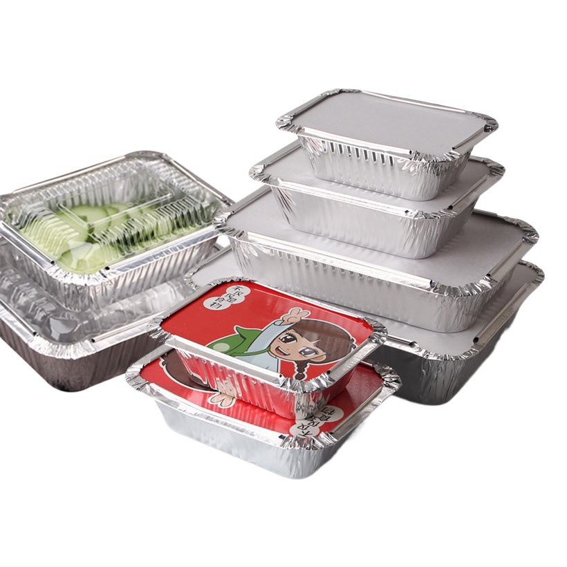 Disposable tin foil packing box take-out barbecue food grade aluminum foil lunch box with lid commercial heat preservation take-out box