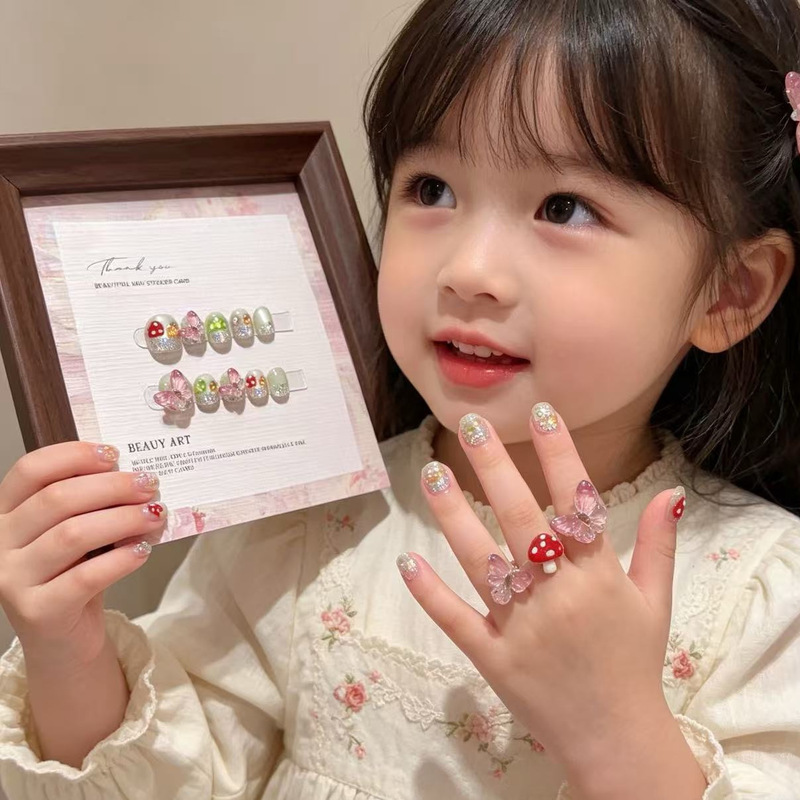 [74] Children's Hand-worn Armor Collection Flash Butterfly Colorful Mushroom Flash Cute Cat's Eye Manicure Sticker