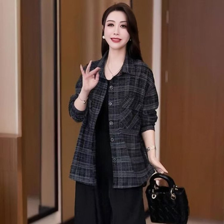 一件代发网红格纹中长款衬衫潮2025秋季新款时尚休闲宽松显瘦上衣|undefined