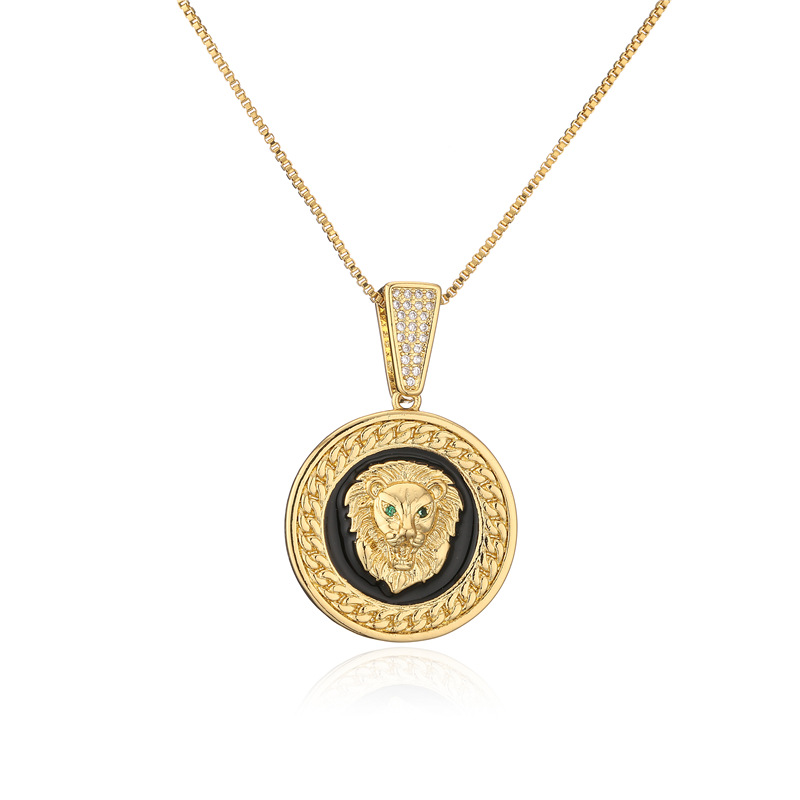 Aogu Cross-Border Supply European and American Fashion Drop Oil Lionu0027s Head Pendant Necklace Cop