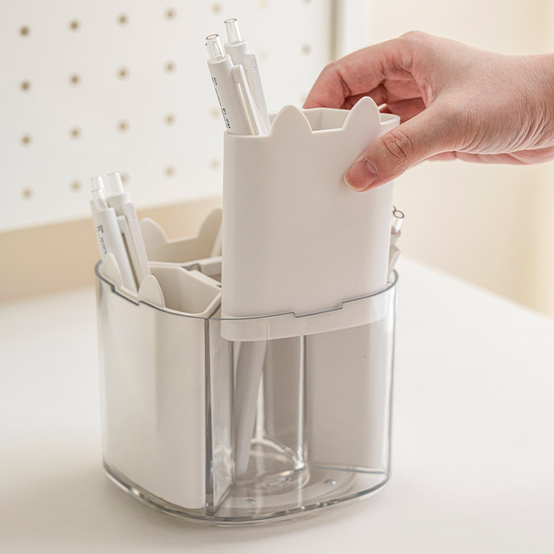 Caja de almacenamiento, portalápices de cuadrícula dividida, brochas de maquillaje para estudiantes de alto valor giratorias, caja de almacenamiento de escritorio de cuadrícula dividida de gran capacidad de plástico