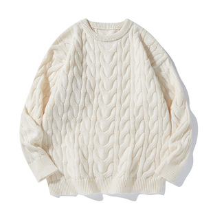 Winter Thickened Sweater Men's Twist Knitwear Pullover Warm Clothes Base Shirt Round Neck Solid Color Sweater