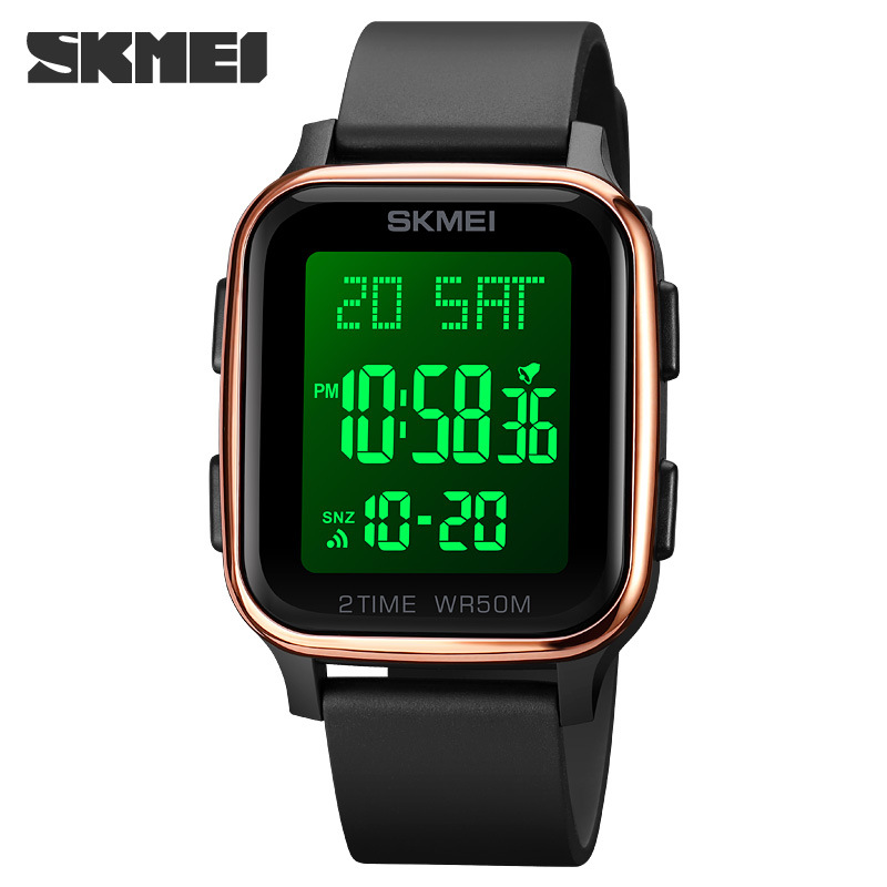 Skmei moda estudiante deportes al aire libre reloj personalidad cuadrado hombres impermeable reloj LED reloj electrónico