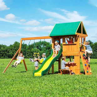 Multifunctional Imported Huanghuali Wooden Climbing Frame Swing Slide Combination Kidsren's Toys Courtyard Game House Paradise