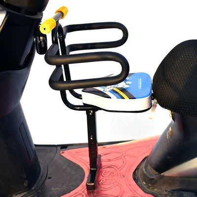 Battery Car Foldableing Kidsren's: Motorcycle child seat - electric-motorcycle-blue-bear-single-seat-yellow-non-folding-armrest-black-fence