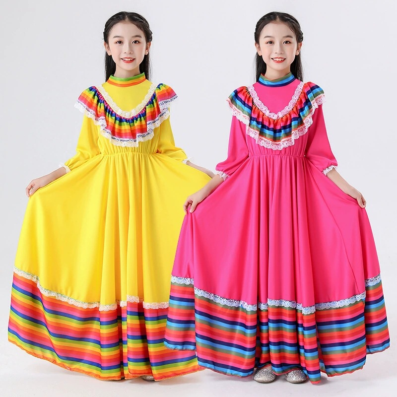 Mexican Ethnic Style Children's Dress Carnival Cosplay Halloween Day of the Dead Dance Performance Costume Mexican Ethnic Style Children's Dress Carnival Cosplay Halloween Day of the Dead Dance Performance Costume