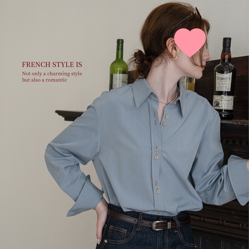 Dail Frida's Rose Suede-Like Textured French-Style Long-Sleeve Shirt with Embroidered Back for Commuting Dail Frida's Rose Suede-Like Textured French-Style Long-Sleeve Shirt with Embroidered Back for Commuting