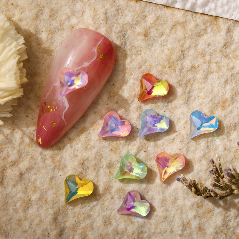 New nail art peach heart Aurora magic color AB three-dimensional cute small peach heart color color crooked peach heart resin nail sticker New nail art peach heart Aurora magic color AB three-dimensional cute small peach heart color color crooked peach heart resin nail sticker