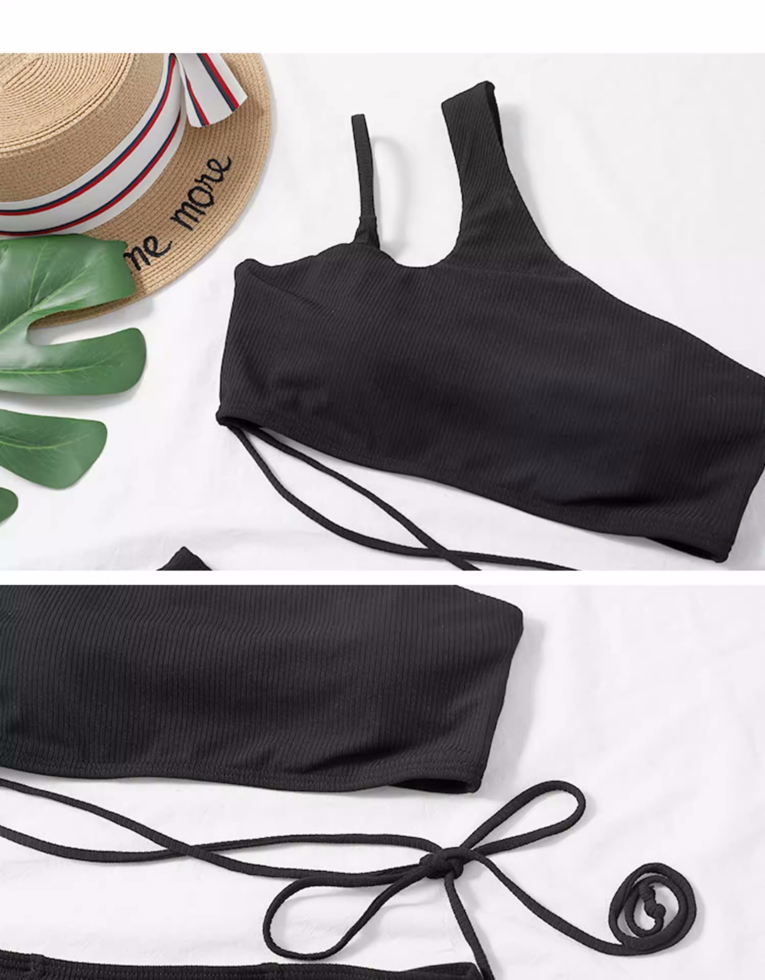 GraceChic HURUN Korean INS Sexy Strapless Tie Pure Desire Bikini Swimsuit Summer Small Chest High Waist Tummy Covering Swimwear_voghion.com