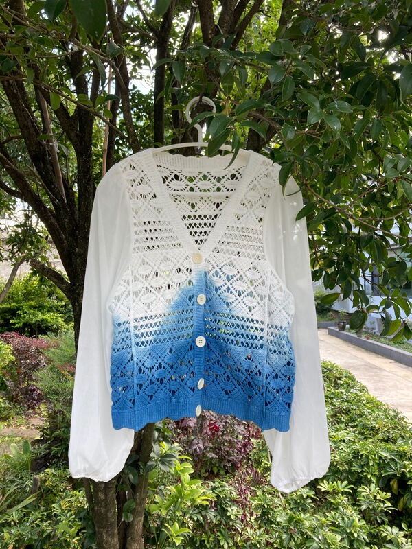 Yunnan Dali Handmade Tie-Dye Shirt Women's Sun Protection Clothing Casual Comfortable Knitted Cardigan Three-Dimensional Cut Slim Top