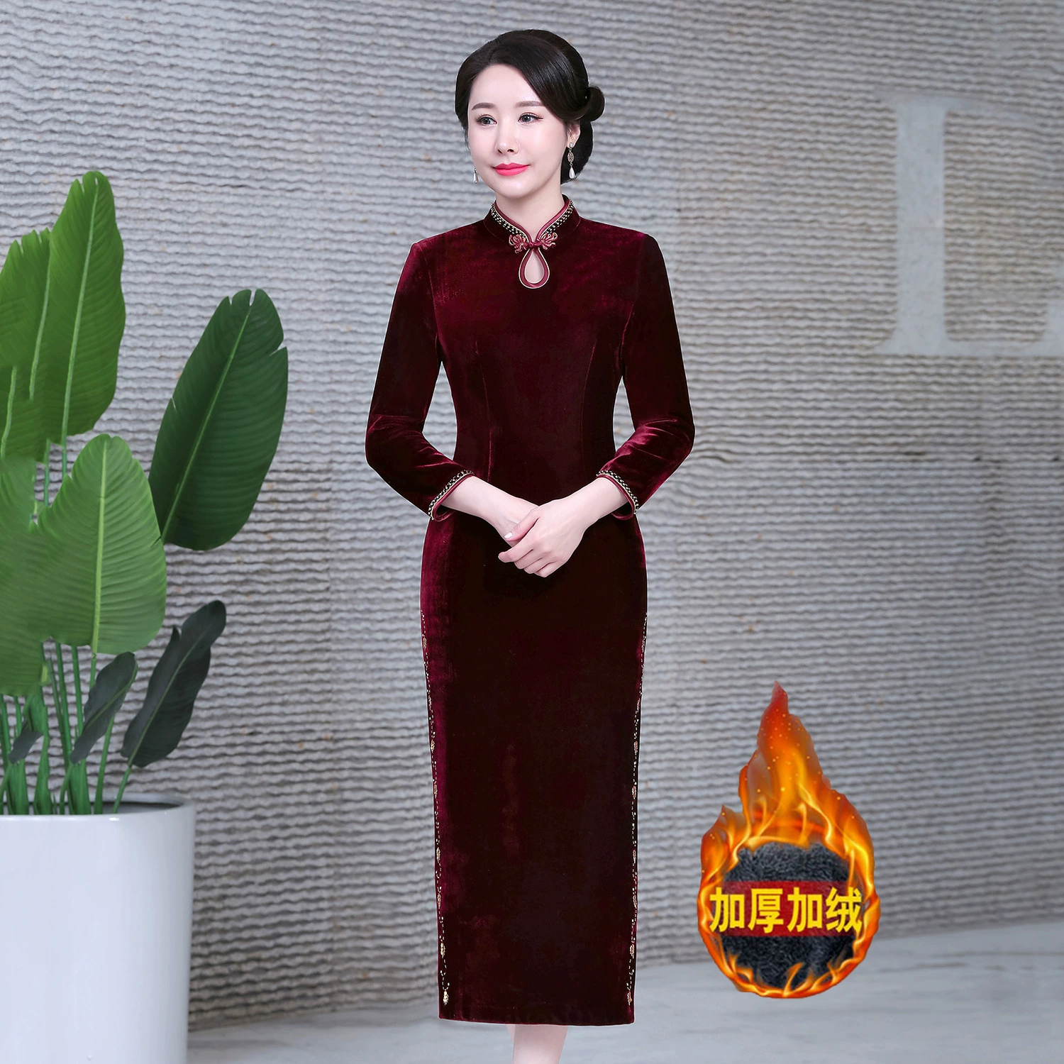 Осенне-зимнее утепленное бархатное платье для мамы, новое банкетное платье большого размера, платье для свекрови, цельное платье оптом.