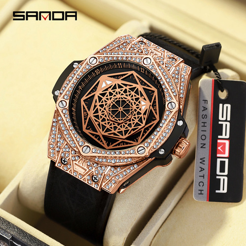 New 7034 Men's Belt Watch with Diamond-embellished Dial, Night Light, Waterproof, Creative Automatic Mechanical Wristwatch