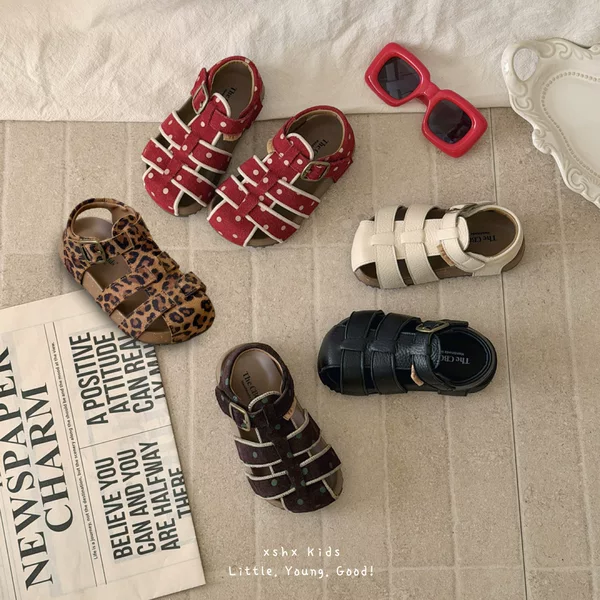 Xshx First-Layer Cowhide|Berkens-Style Sandals with Functional Cork Soles for Boys and Girls, Breathable for Spring and Summer, Children's Day