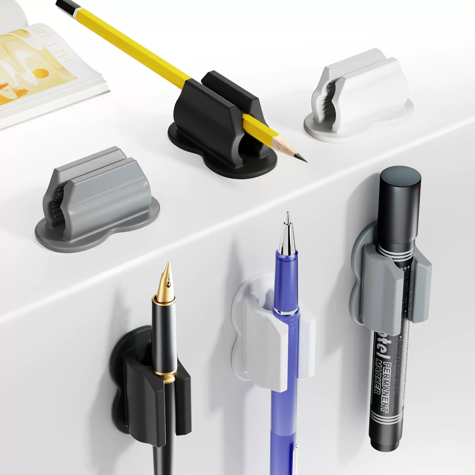 亚马逊Pen Holder升级款硅胶笔夹笔架 硅胶笔架铅笔大头笔收纳笔