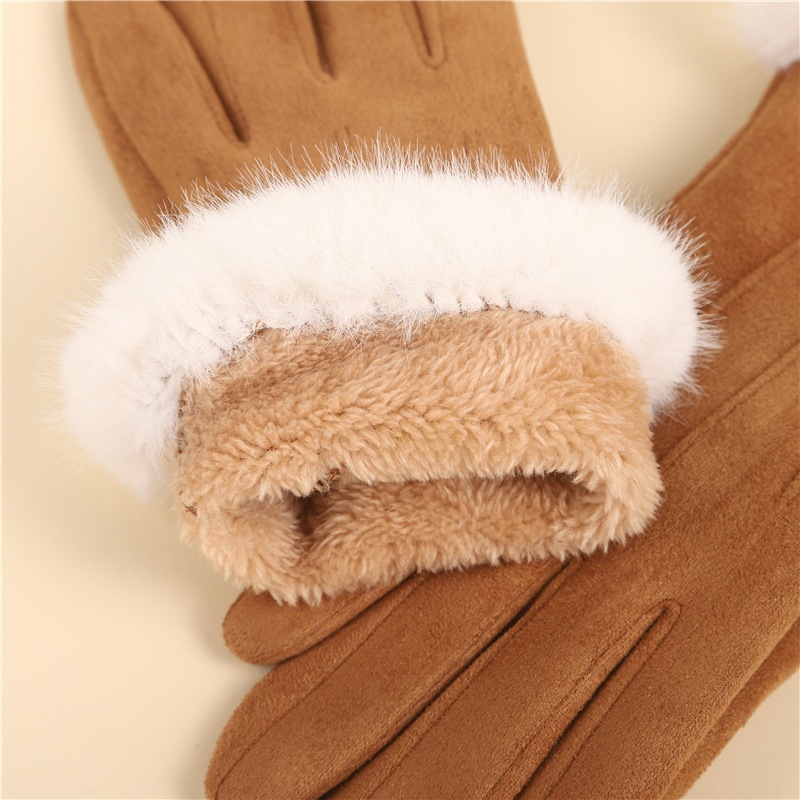 Guantes cálidos de invierno para mujeres, guantes de lana creativos para conducir vehículos eléctricos a prueba de viento con pantalla táctil de seda