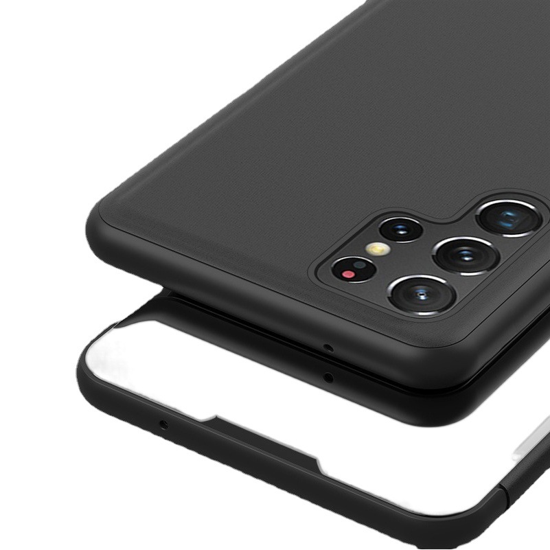 Funda protectora para teléfono Samsung A17 con soporte vertical tipo espejo, electrochapada, con tapa abatible inteligente y función de suspensión automática, antigolpes.