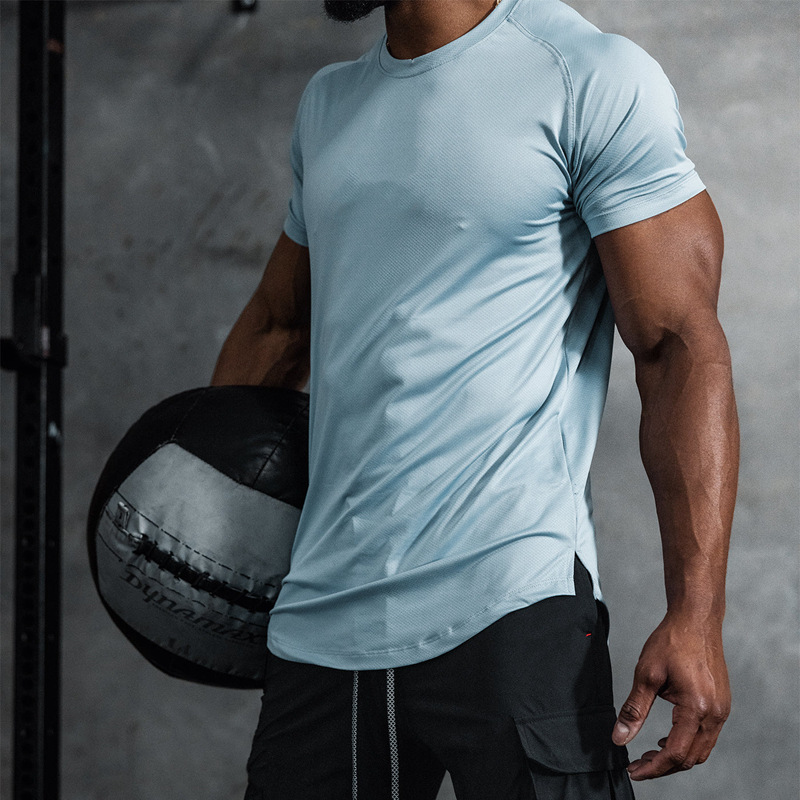 Crazy muscle Men's Fitness short-sleeved T-shirt sports mesh quick-drying breathable basketball training top cross-border plus size