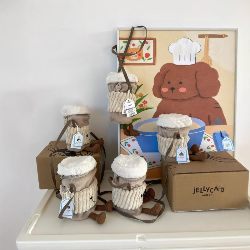 【現品】Jellycatコーヒーバッグ斜めがけショルダーバッグ人形随行カップバッグコーヒーカップバッグぬいぐるみ|undefined