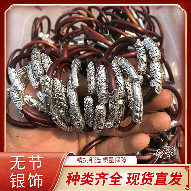 Xizang Chicken Blood Vine Bracelet Women's Kneless Opening Ancient Style Silver Jewelry Couple Men's Best Friend Gift Bracelet Jewelry