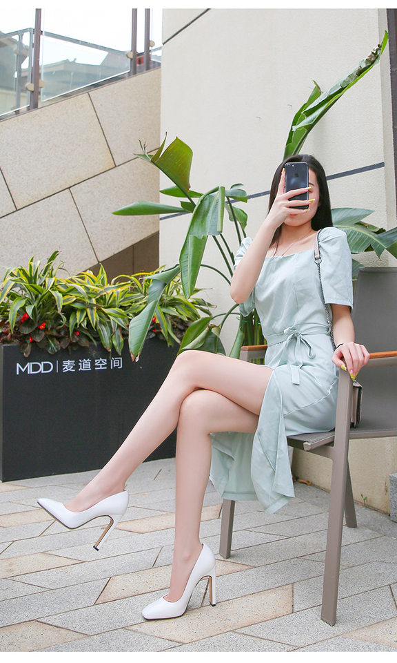Giày cao gót nữ mũi vuông gót thô, giày công sở dự tiệc — Màu mơ, Màu trắng, Màu đen, Màu đỏ chi tiết 18