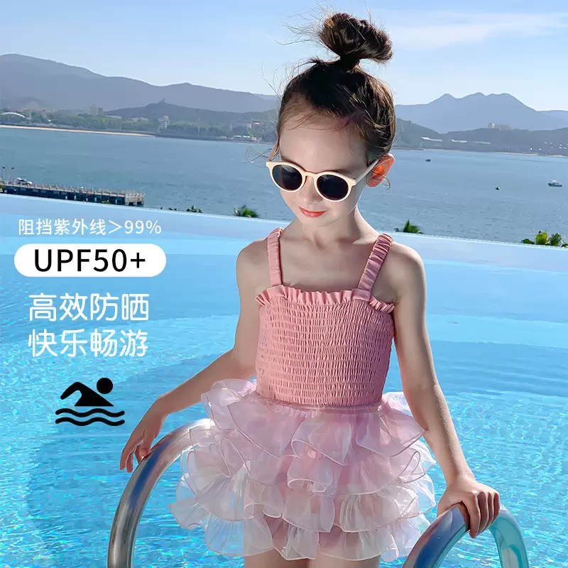 2026儿童连体泳衣洛丽塔风女童中小童蓬蓬纱裙式泳装玩水吊带游泳