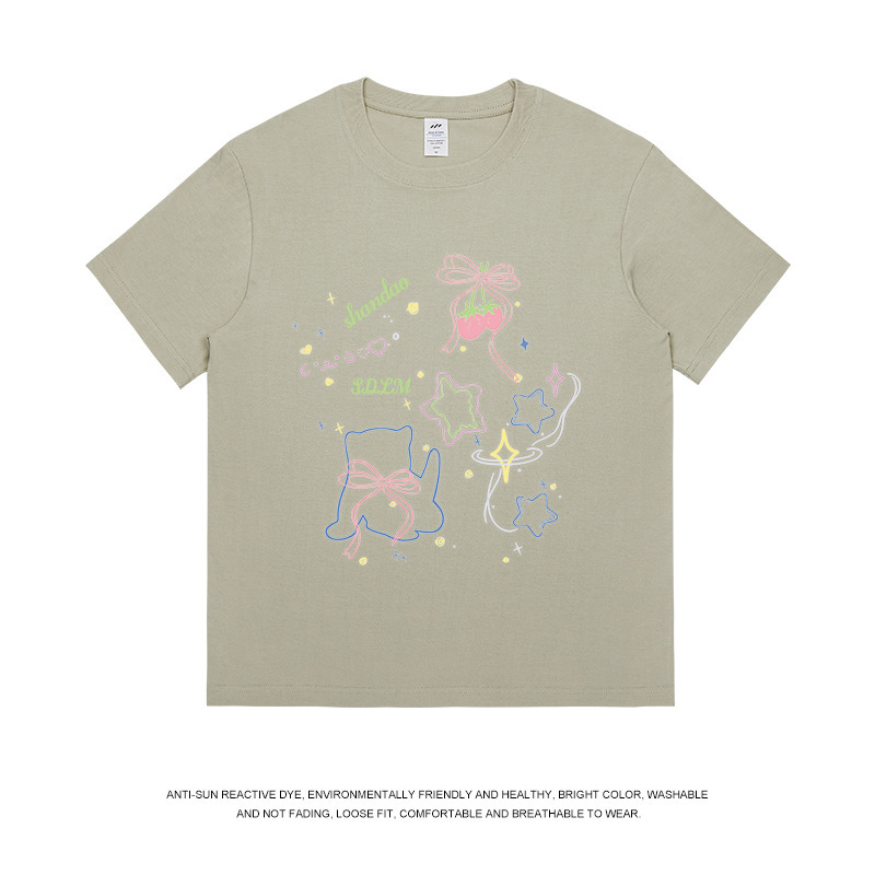 メンズファッションブランド 純綿プリントTシャツ メンズ 夏 カジュアル 丸首 ゆったり 半袖 レディース ドーパミン風 万能トップス|undefined