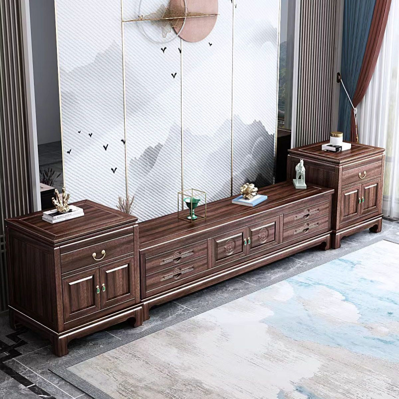 Estilo chino nuevo estilo chino neoclásico ébano mueble de TV de madera maciza todo en uno moderno