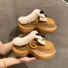 韩版包头复古蝴蝶结加绒保暖毛毛拖鞋女防滑棉拖鞋女2025秋冬新款