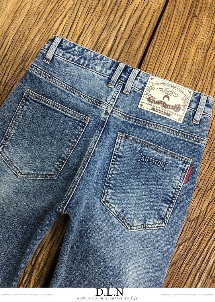 Hochwertige Jeans mit bedrucktem Bund für Herren im Sommer, trendige, elastische, schmal geschnittene Freizeithose für den Jugendtrend_voghion.com