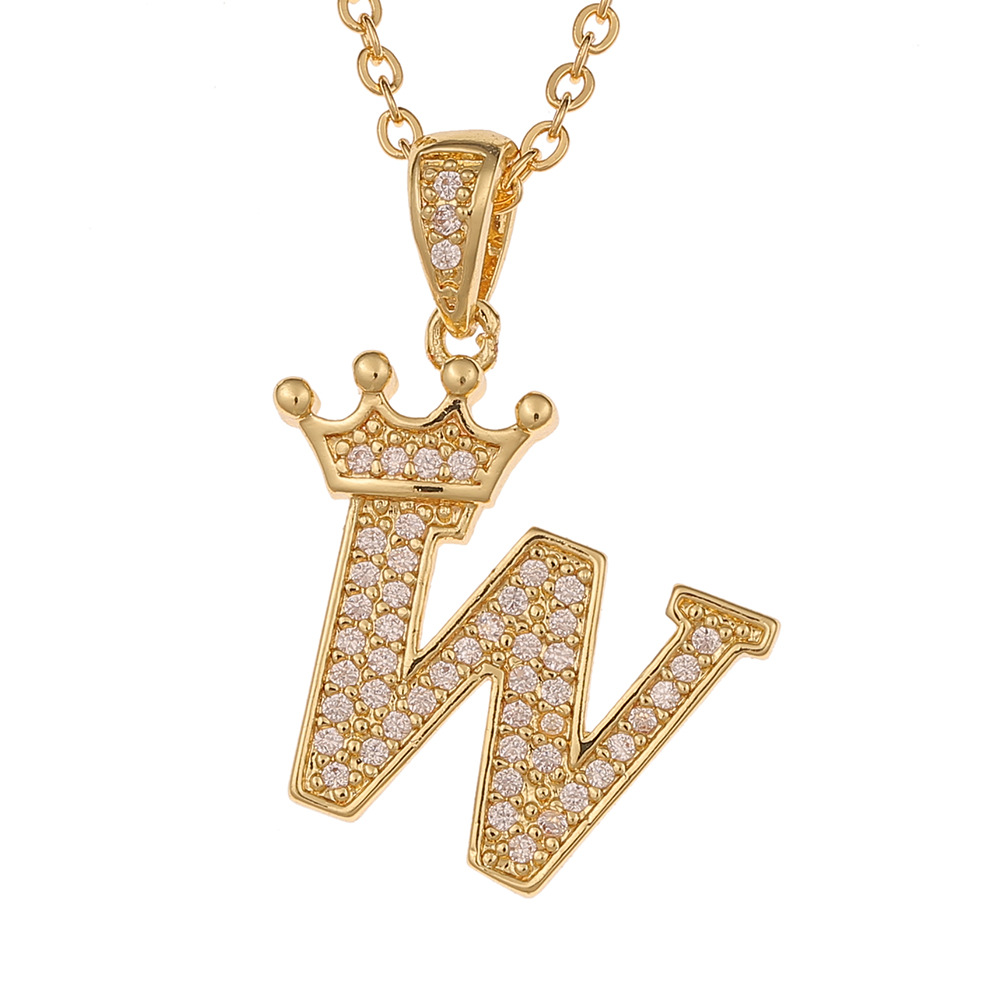 Wholesale Jewelry Crown 26 English Letter Pendant Copper Necklace Nihaojewelry display picture 16