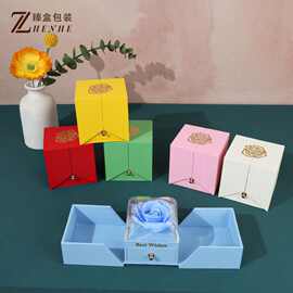 现货热销马卡龙色系双开玫瑰花珠宝首饰盒戒指项链抽屉包装盒批发