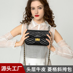 New Genuine Leather Chanel-style Women's Handbag, Top-grain Calfskin Commuter High-end Luxurious Chain Crossbody Small Square Bag