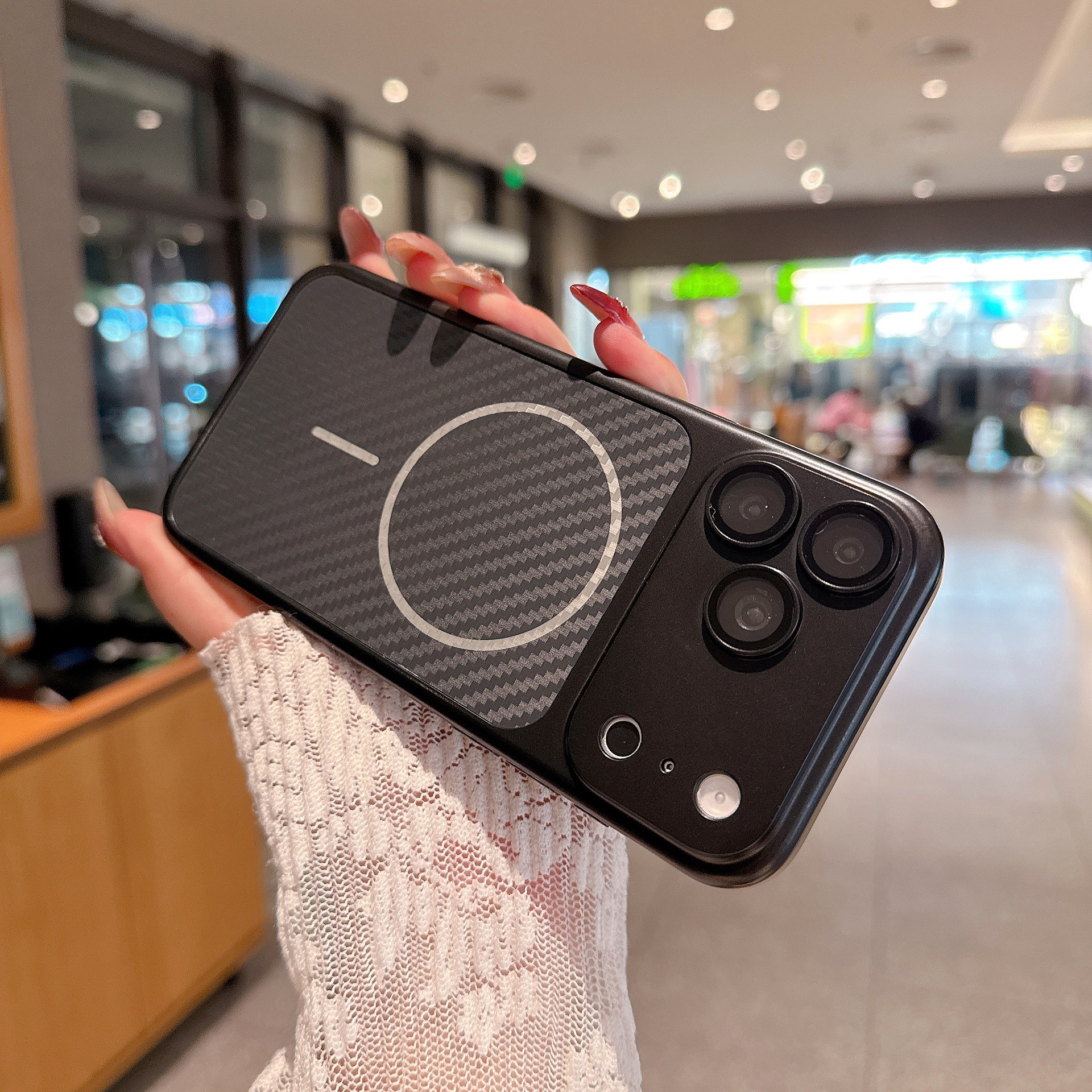 Funda Magnética de Fibra de Carbono para Teléfono iPhone 17 Pro Max 16 15 Anticaídas