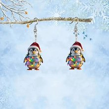 跨境热卖彩灯可爱的企鹅亚克力耳环冬季派对氛围感卡通图案耳环