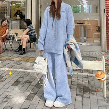孕妇装2025秋冬新款高级感穿搭宽松上衣阔腿裤慵懒风针织两件套装