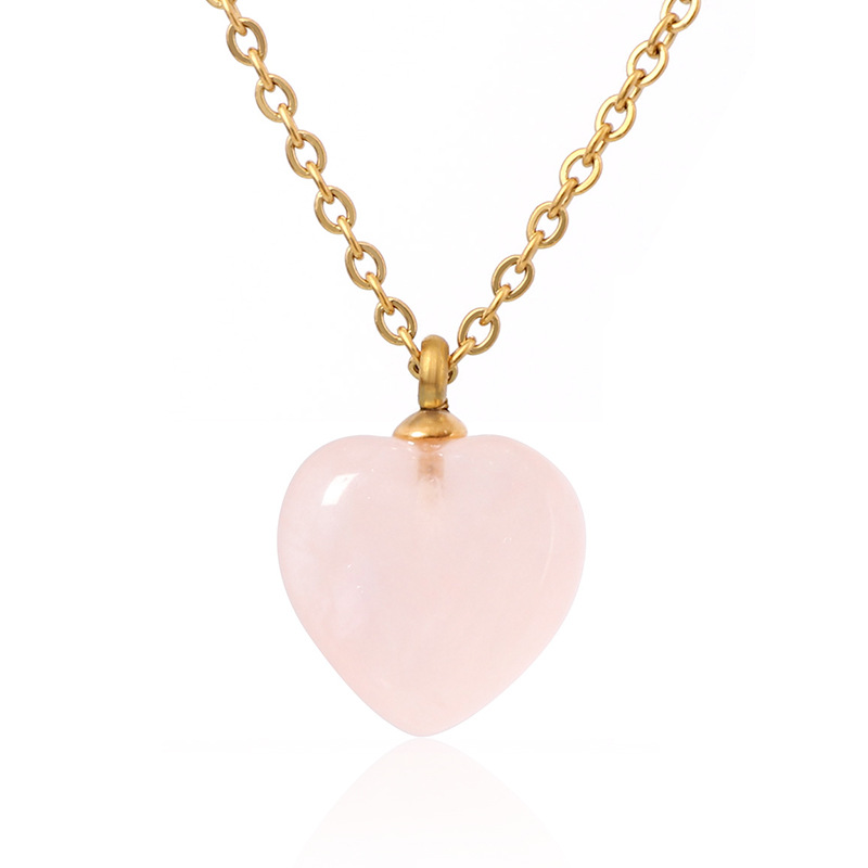 Conjunto de joyería europea y americana Collar de piedra natural en forma de corazón Pendientes de amor Verano femenino Advanced Sense No se desvanece Joyas de acero de titanio