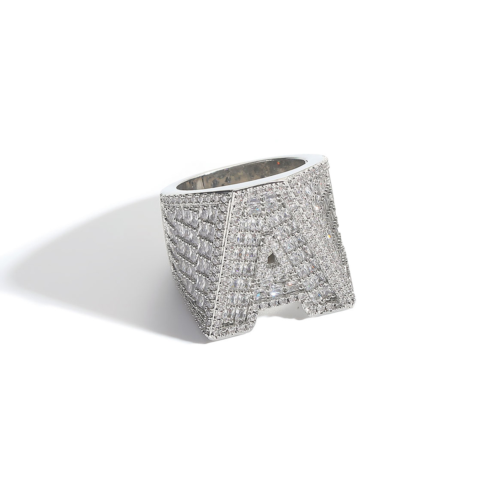 English Alphabet Men's Ring Hip-Hop Creative High-End Copper Inlaid Zircon Hip-Hop Custom Ring Can Be Shipped on Behalf of Others