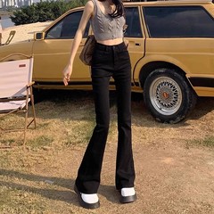 黑色高腰显瘦微喇叭牛仔裤女春秋2025新款弹力小个子九分马蹄裤子