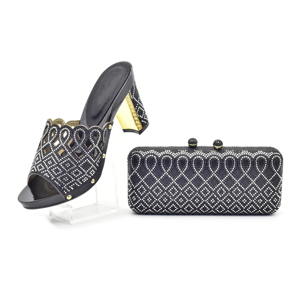 Banquet party round head hot diamond high heel sandals with the same clutch bag party shoe bag set_voghion.com