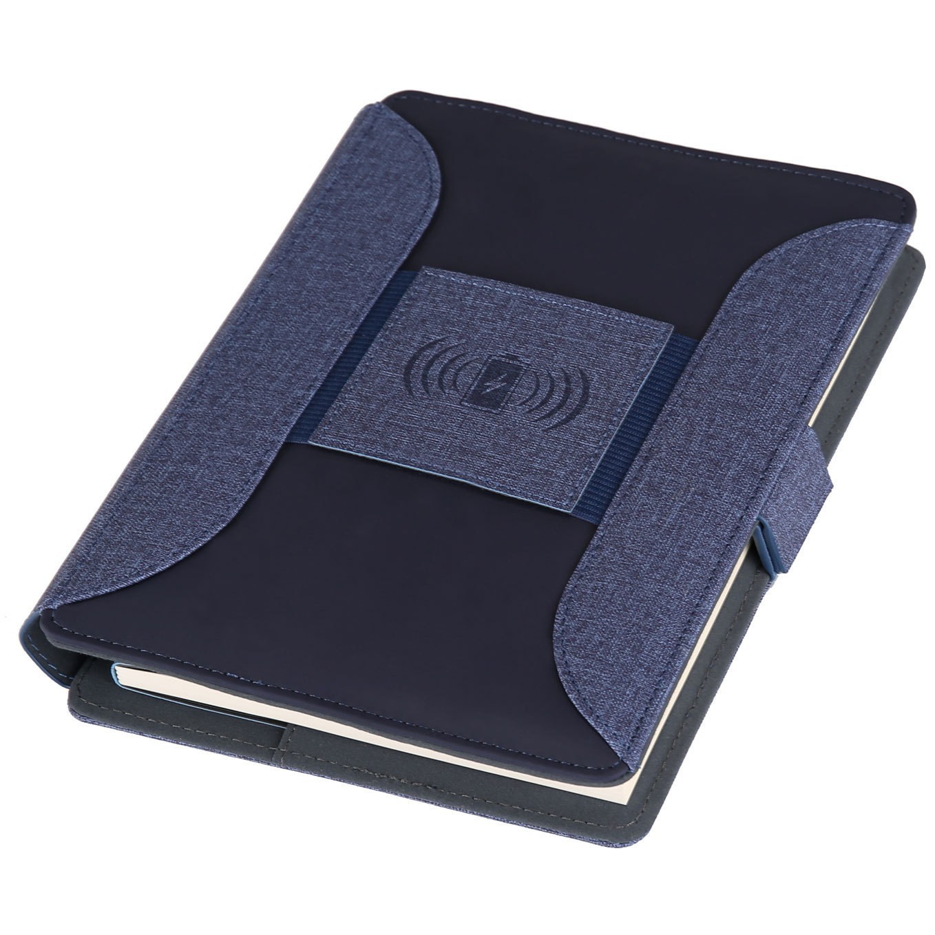 现货款封面无线充笔记本 手机充电记事本 仿皮带手机支架电源本