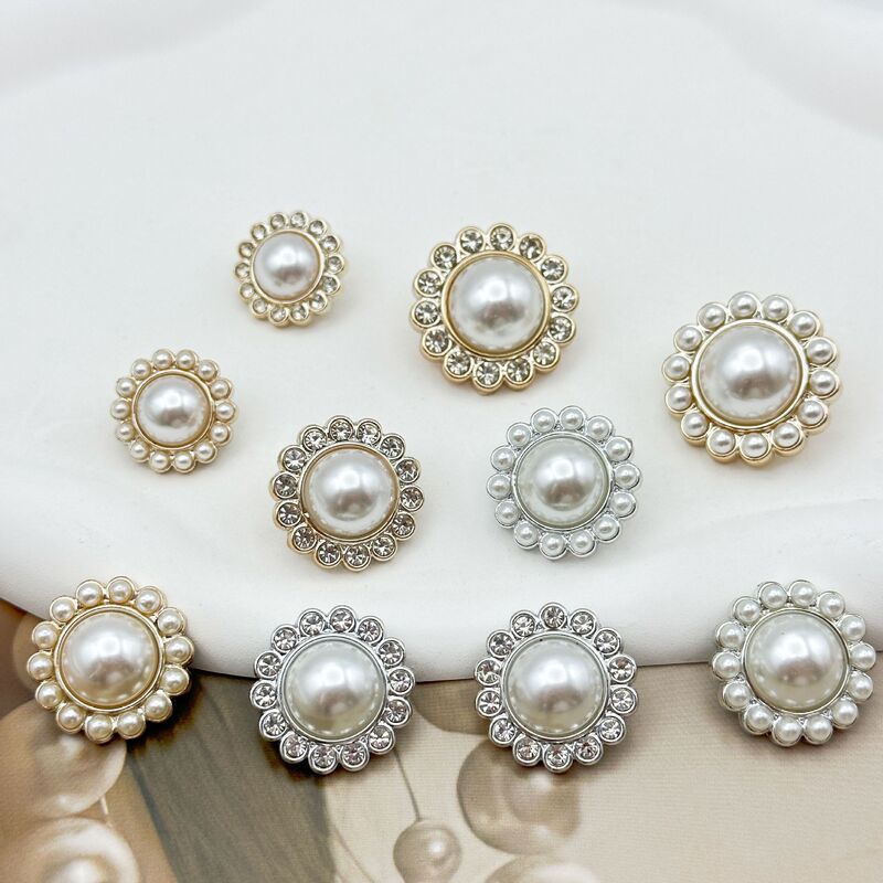 Pearl Double Button Phnom Penh Button Women's Round Lace Chanel Style Diamond Blouse Coat Plastic Sweater Buckle