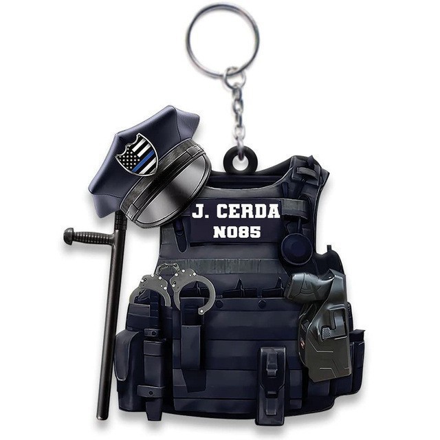 Nuevos productos transfronterizos policía regalo llavero decoración acrílico plano para hombres y mujeres mochila colgante creativo llavero