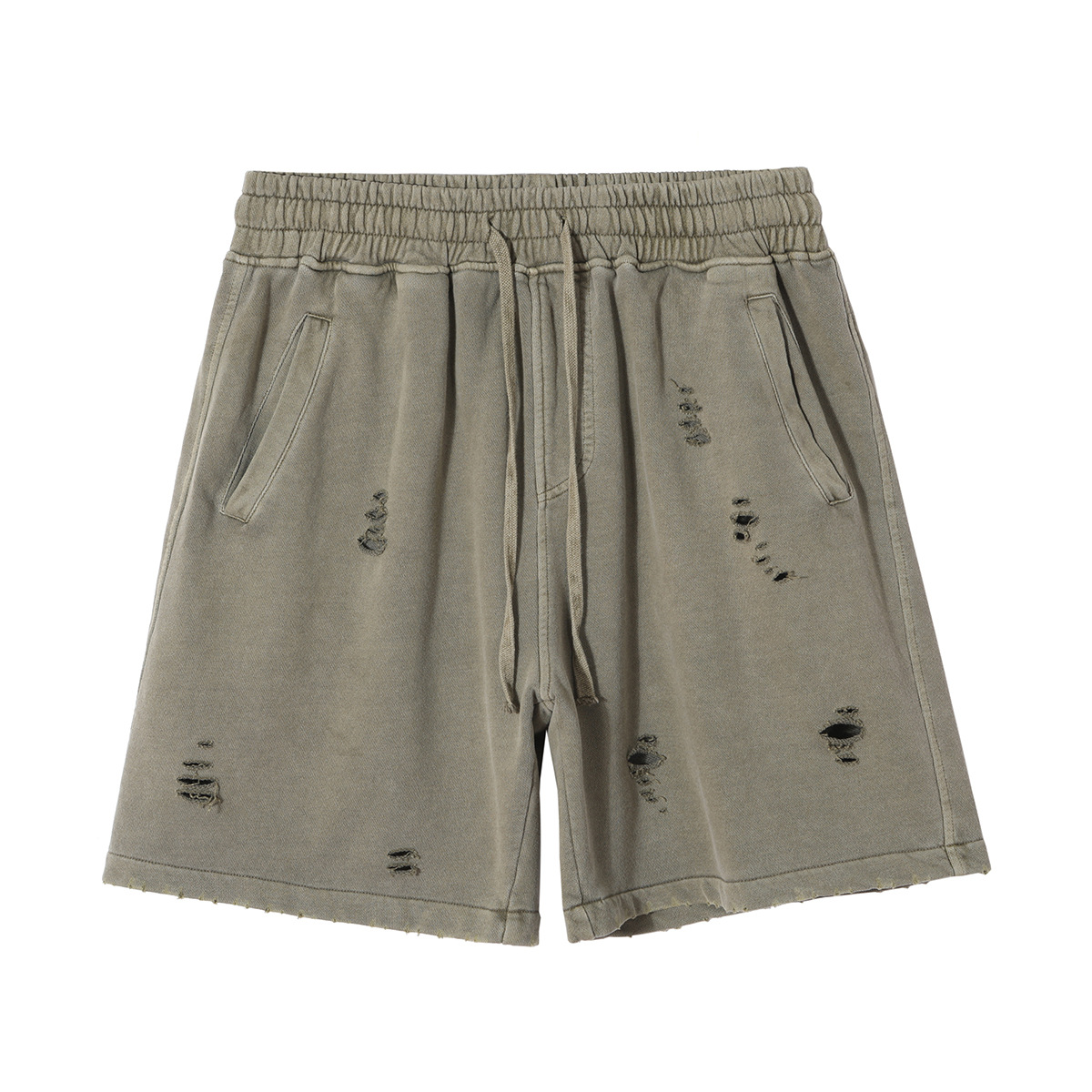 Shorts Casuales Holgados para Hombre de 100% Algodón con Efecto Desgastado